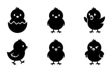 70 Cute Chick Icons, Baby Bird Silhouettes, Easter Spring Vector Graphics, Adorable Poultry Characters, Simple Black and White Illustrations 100 © Victor