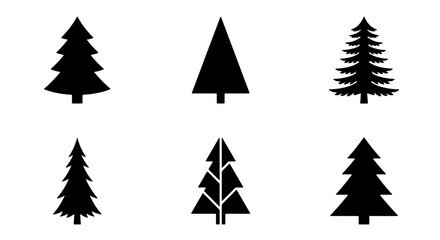Obraz premium 70 Diverse Evergreen Tree Silhouettes, Six Simple Pine Icons, Black Forest Graphics for Winter Holidays and Nature Designs 100