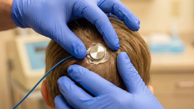 Pediatric EEG Electrode Placement on Child Scalp for Brain Activity Monitoring
