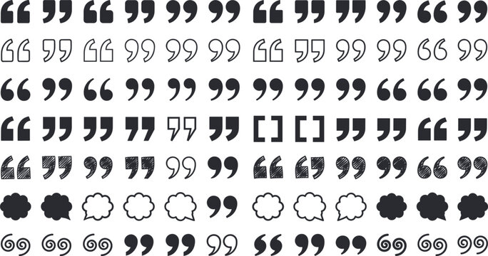 Quotation Mark and Speech Bubble Icon Mega Set with Diverse Typographic Double Quotes Brackets and Chat Marks for Blog Layouts and Testimonial Layout Designs