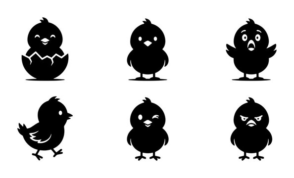 70 Cute Chick Icons Set, Baby Bird Vector Graphics, Easter Poultry Silhouettes, Adorable Animal Emoticons for Spring Designs 100
