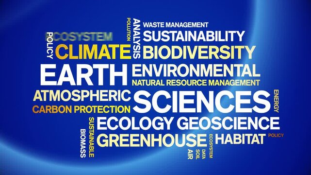 Earth Sciences animated word cloud-text design animation tag kinetic typography seamless loop.