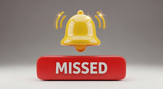 Yellow notification bell above red button with word M I S E D alert sound