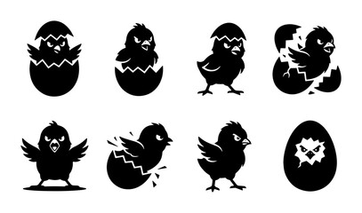 70 Cute Chick Icons, Baby Bird Vector Set, Easter Egg Hatching Graphics, Spring Animal Illustrations, Simple Black and White Silhouette Collection 100 © Ravo