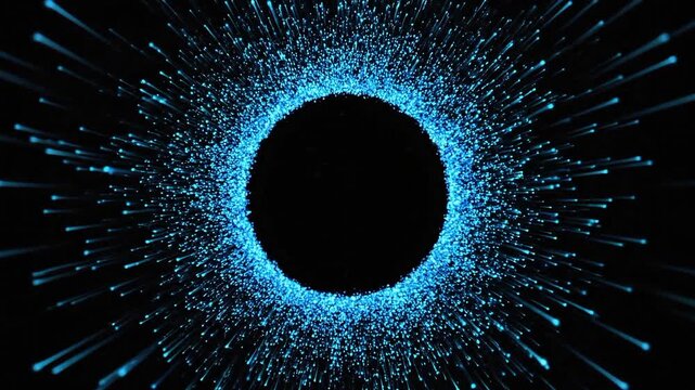 Glowing blue particles arranged in a circular ring animation isolated on black background
