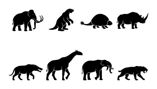 70 Prehistoric Mammals Silhouette Collection, Ancient Wildlife Icons, Extinct Animal Vector Graphics, Paleontology Set 100
