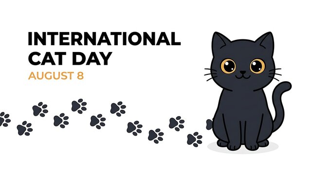 International cat day august 8 poster featuring black kitten, footprint