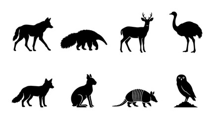 Fototapeta premium 70 South American Wildlife Silhouette Collection: Diverse Fauna Vector Icons for Nature & Education 100