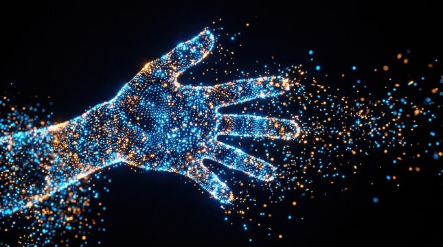 Hand reaching out with sparkling particles on black Digital capabilities enable organizations to reimagine offerings, streamline