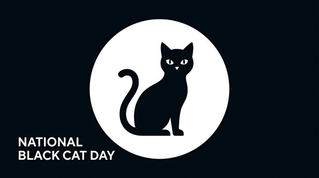 National black cat day event graphic featuring a sitting feline silhouette