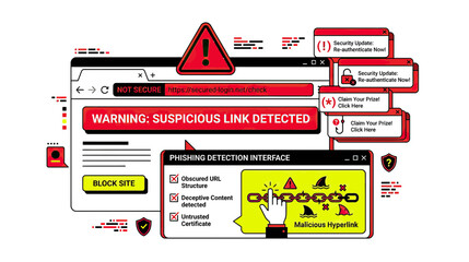 Phishing Warning: Suspicious Link Detected in Browser, Cyber Security Alert © Kuning