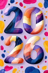 Fototapeta premium Colorful 2026 number typography with vibrant paint strokes for New Year celebration and party design