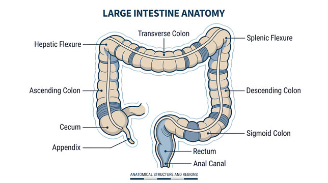 Human Large Intestine Anatomy Diagram: Colon, Rectum, Appendix, Cecum