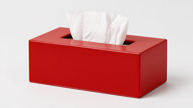 Red Tissue Box with White Tissues Isolated on White Background