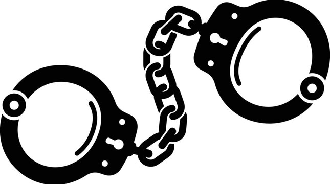 Black vector icon of handcuffs on a white background.
