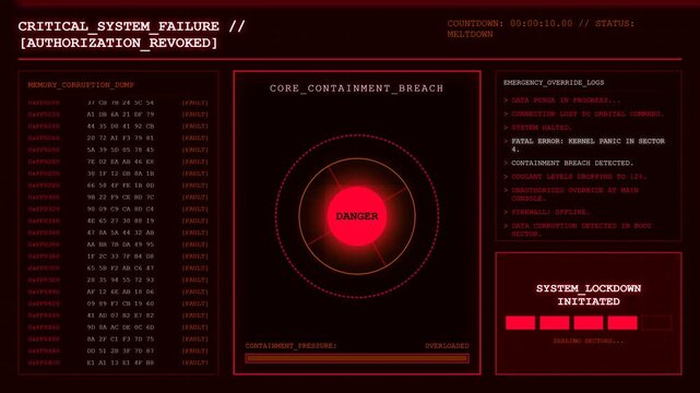 Critical System Failure Core Meltdown Emergency Warning Background Animation.