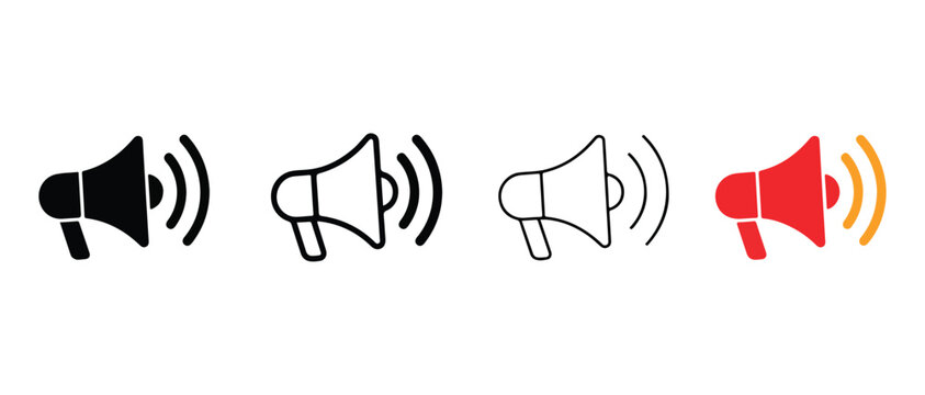 megaphone icons with sound waves emitting from them for communication and announcement purposes  loudspeaker symbols