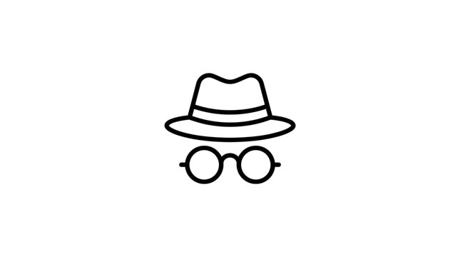 Anonymous hacker icon with hat and glasses.