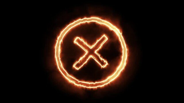 A digital graphic of a neon-style "X" symbol inside a circle, often used to represent an error, wrong answer, or "no". The image features a glowing orange or red light effect against a dark background