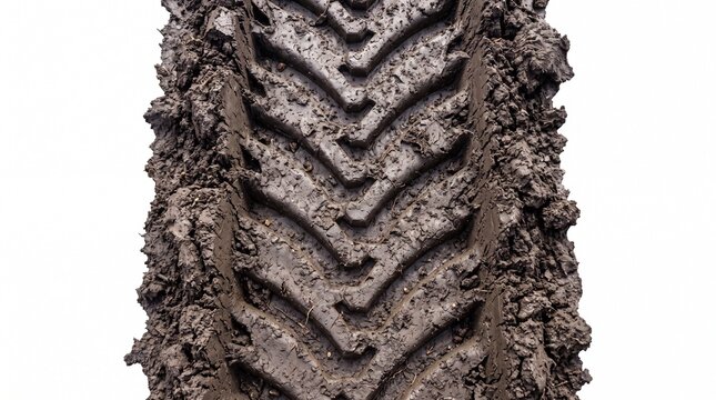 Muddy tractor tire tread pattern close up