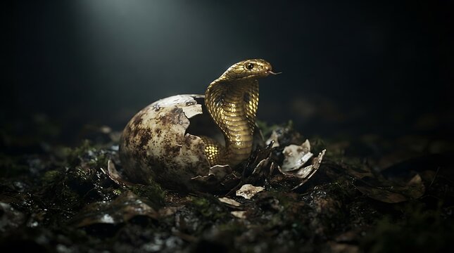 Baby cobra hatching from egg
