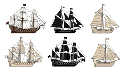 Vintage Sailing Ships Collection: Illustrations of Old Galleons and Sailboats © Mangga