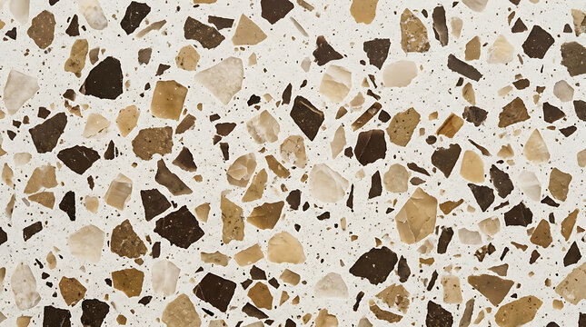Terrazzo surface with brown beige and white stone aggregate fragments