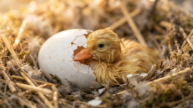 Duckling hatching from egg