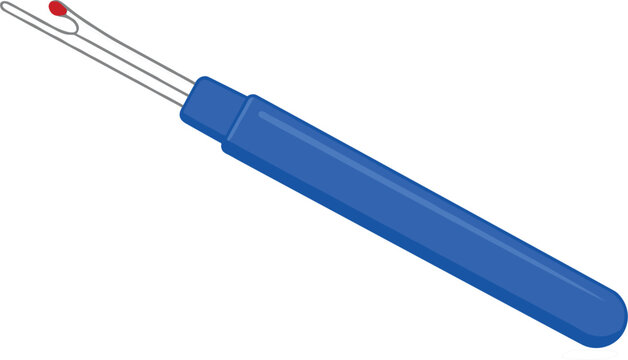 Sewing seam ripper tool with blue plastic handle vector illustration for tailoring dressmaking and handicraft hobby graphic designs