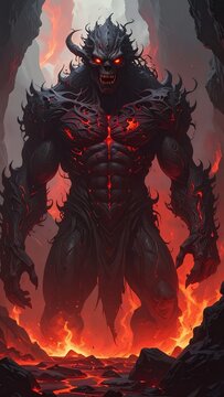 Demonic Fiend Emerging from Fiery Abyss.