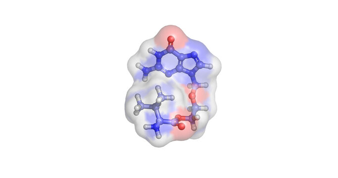 Ganciclovir, antiviral nucleoside analog for cytomegalovirus infections, 3D molecule 4K
