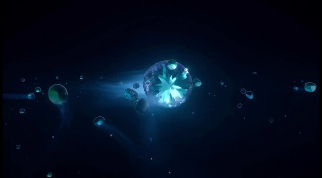 Ethereal Glowing Water Bubbles Abstract Blue Light Fantasy Underwater Scene Deep Glowing Liquid Motion