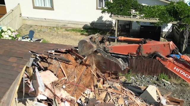07-13-26, Penticton, British Columbia, Canada. House demolition.  It was time to remove an older home in Penticton to make way for a newer model.