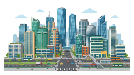 Fototapeta premium Modern City Skyline with Skyscraper Buildings and Street Traffic