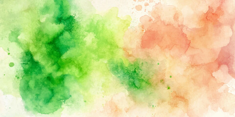 Fototapeta premium Abstract Green and Orange Watercolor Banner Background with Artistic Paint Splashes and Soft Texture