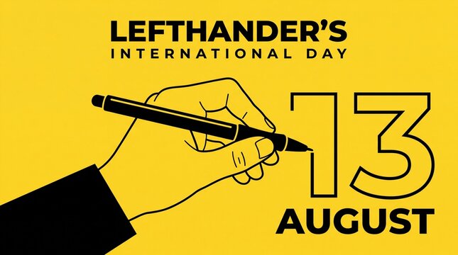 International left handers day illustration with hand holding a pen writing the date august 13