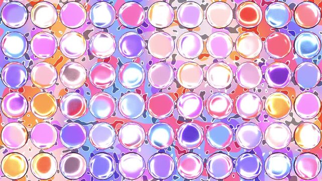 Animated Iridescent Bubble Grid on Colorful Fluid Abstract Background Loop