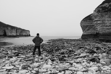 Fototapeta premium monochrome landscape of coastal cliffs and rocks of England