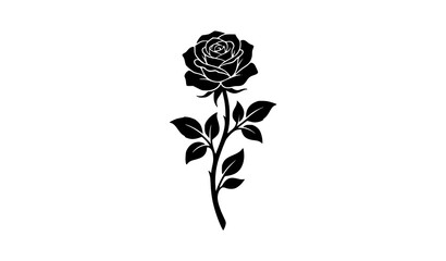 Intricate Blooming Rose Silhouette Vector Icon with Multileaf Stem for Wedding Stationery, Luxury Cosmetic Branding, Valentine Greetings, and Fine Art Floral Patterns © Abdul