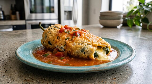 Authentic Mexican Chile Relleno Stuffed Poblano with Oaxaca Cheese and Tomato Broth