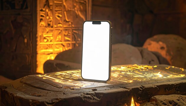 Modern smartphone on golden textured background with warm lighting.