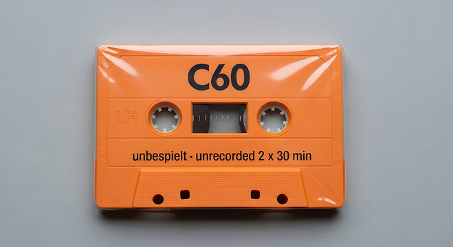 Orange C60 cassette tape unrecorded 2 x 30 min in plastic wrap image