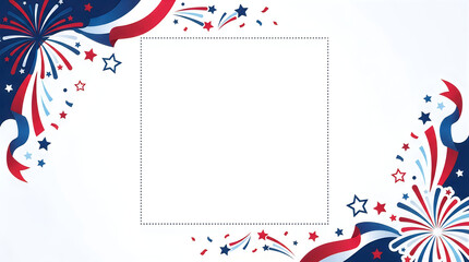 Fototapeta premium Patriotic frame with fireworks and stars for social media posts on fourth of july holiday