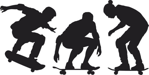 Skateboarder Silhouette Collection, Extreme Sports Vector Illustration Set for Urban Action and Recreation Design © MdMajnur