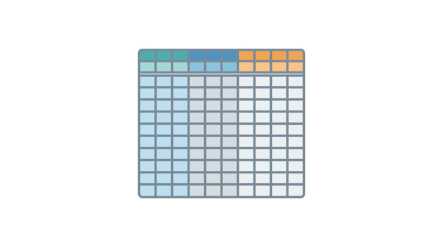 A blank digital spreadsheet grid with colorful header sections for data organization.