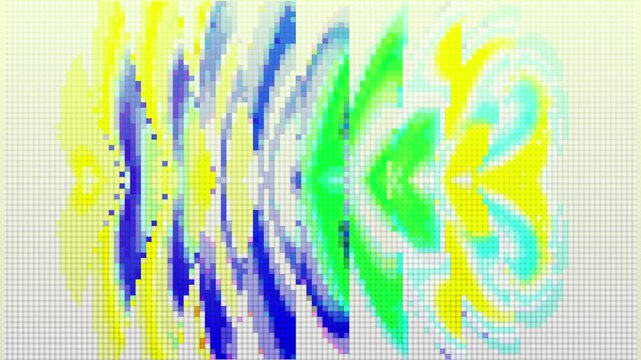 Colorful abstract pixel mosaic with symmetrical wave pattern and vibrant gradient stripes motion background 4k animated video suitable for stage background, creative media art, ads, presentation, etc.