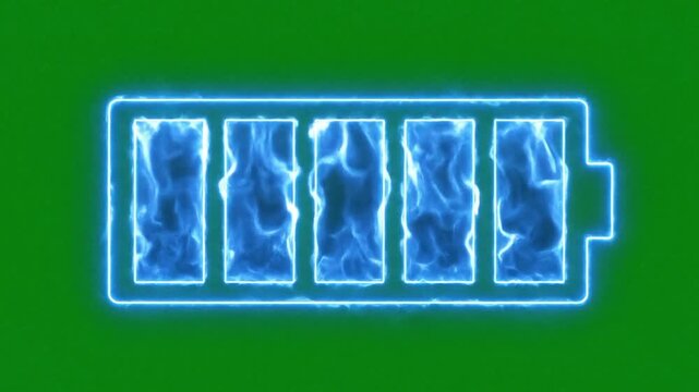 Abstract rectangular frame animated with bright blue glowing neon light effects on green