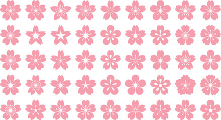 Obraz premium Pink Cherry Blossom Sakura Flower Icon Mega Set with Flat Floral Shapes and Japanese Spring Petal Symbols for Wedding Card Patterns and Greeting Card Backgrounds