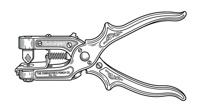 Vintage style metal ticket puncher tool illustration.