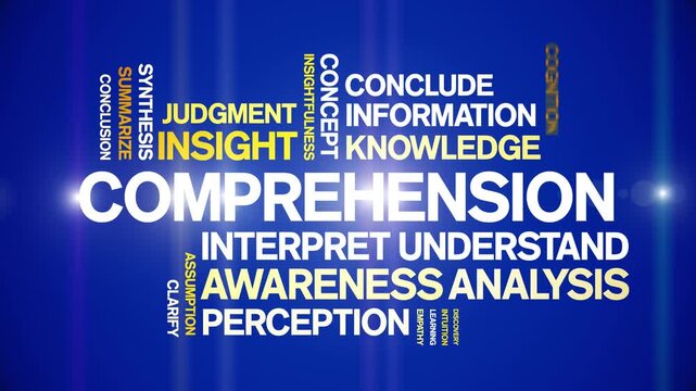 Comprehension animated word cloud-text design animation tag kinetic typography seamless loop.